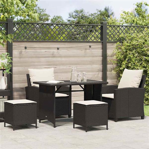 Grote foto vidaxl 4 delige tuinbankset met kussens zwart polyrotan tuin en terras tuinmeubelen