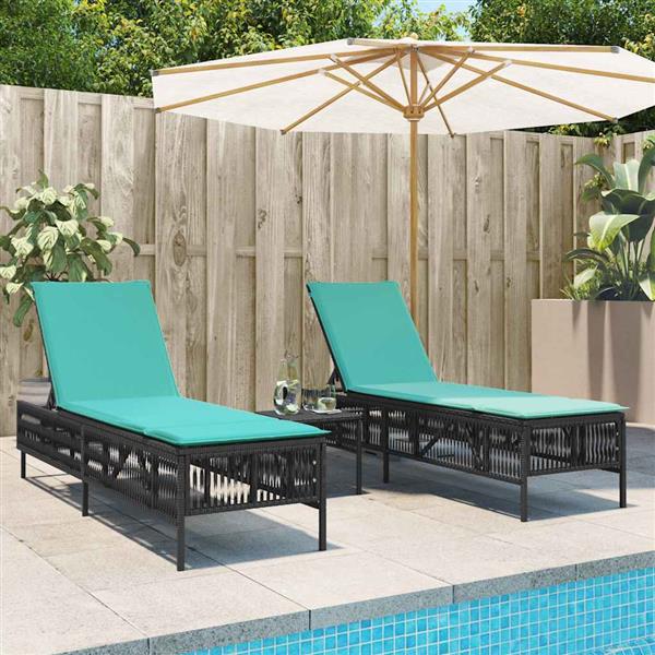Grote foto vidaxl ligstoelen 2 stuks met tafel zwart poly rotan tuin en terras tuinmeubelen