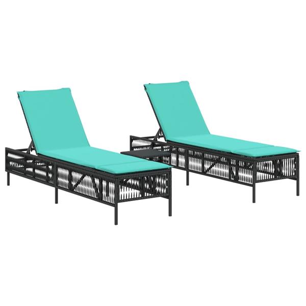 Grote foto vidaxl ligstoelen 2 stuks met tafel zwart poly rotan tuin en terras tuinmeubelen