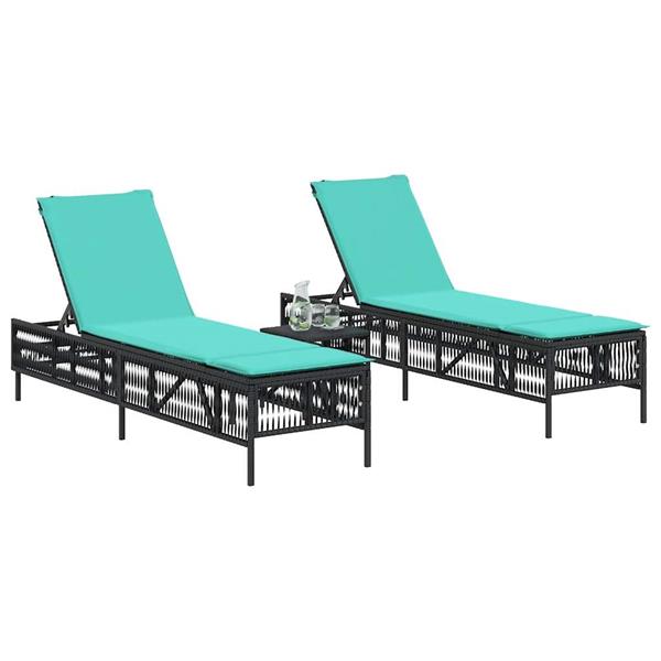 Grote foto vidaxl ligstoelen 2 stuks met tafel zwart poly rotan tuin en terras tuinmeubelen