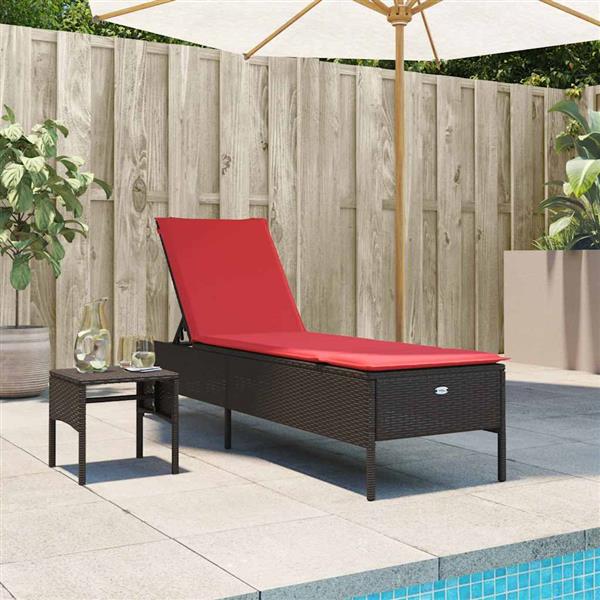 Grote foto vidaxl ligstoel met tafel en kussen bruin polyrotan tuin en terras tuinmeubelen