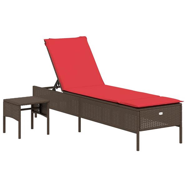 Grote foto vidaxl ligstoel met tafel en kussen bruin polyrotan tuin en terras tuinmeubelen