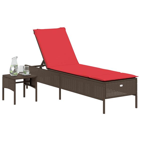 Grote foto vidaxl ligstoel met tafel en kussen bruin polyrotan tuin en terras tuinmeubelen
