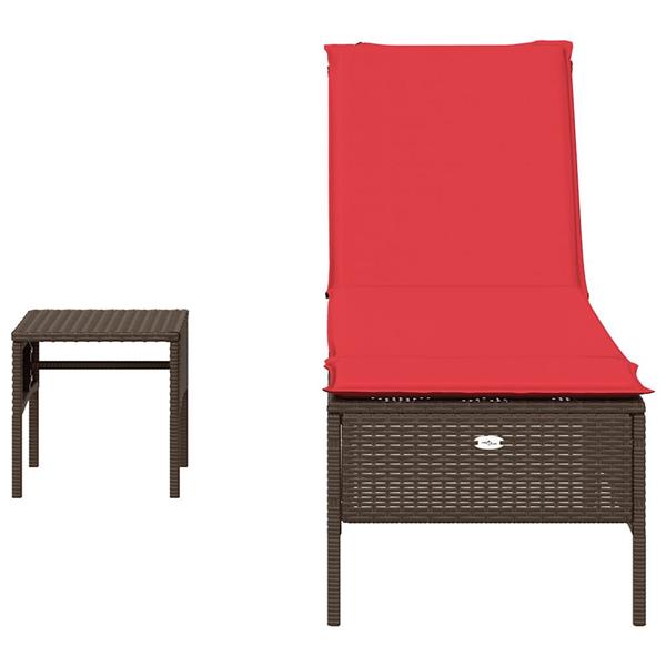 Grote foto vidaxl ligstoel met tafel en kussen bruin polyrotan tuin en terras tuinmeubelen
