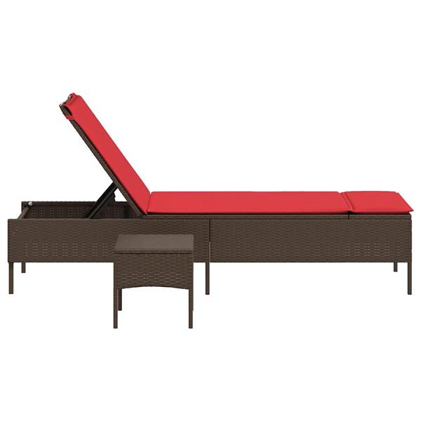 Grote foto vidaxl ligstoel met tafel en kussen bruin polyrotan tuin en terras tuinmeubelen