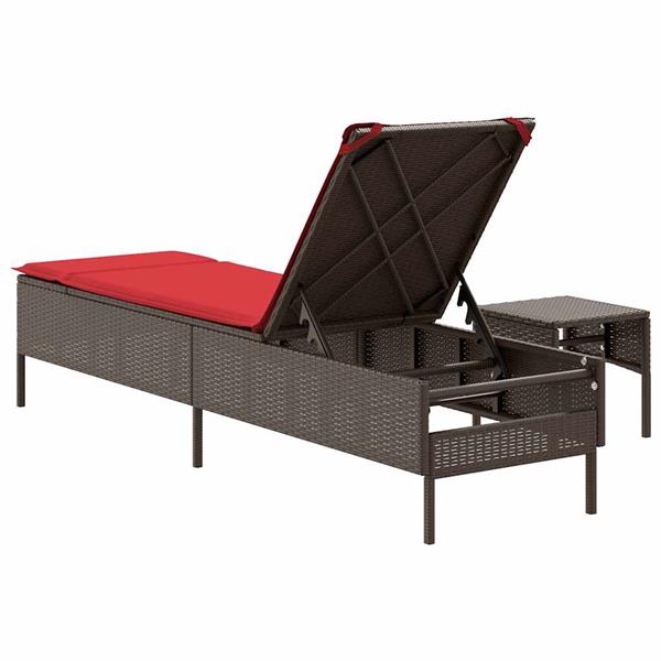Grote foto vidaxl ligstoel met tafel en kussen bruin polyrotan tuin en terras tuinmeubelen