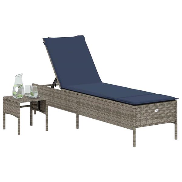 Grote foto vidaxl ligstoel met tafel en kussen grijs polyrotan tuin en terras tuinmeubelen