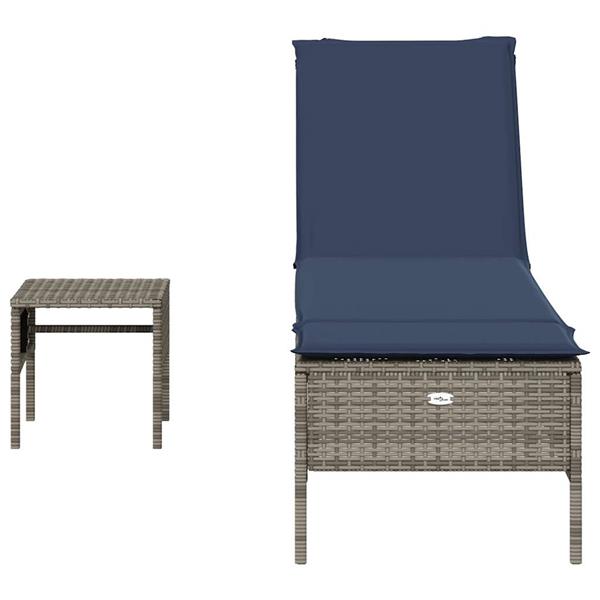 Grote foto vidaxl ligstoel met tafel en kussen grijs polyrotan tuin en terras tuinmeubelen