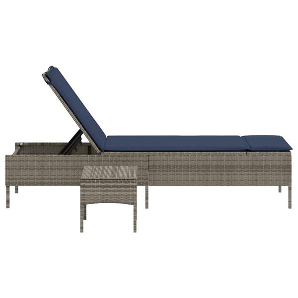 Grote foto vidaxl ligstoel met tafel en kussen grijs polyrotan tuin en terras tuinmeubelen