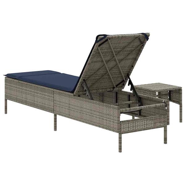 Grote foto vidaxl ligstoel met tafel en kussen grijs polyrotan tuin en terras tuinmeubelen