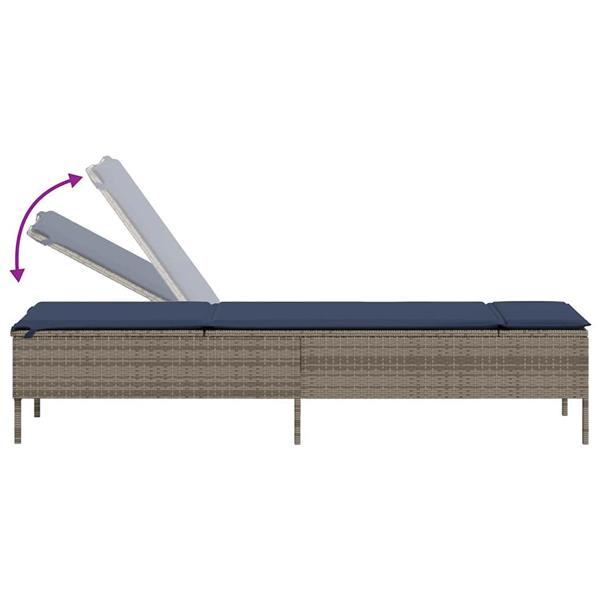 Grote foto vidaxl ligstoel met tafel en kussen grijs polyrotan tuin en terras tuinmeubelen