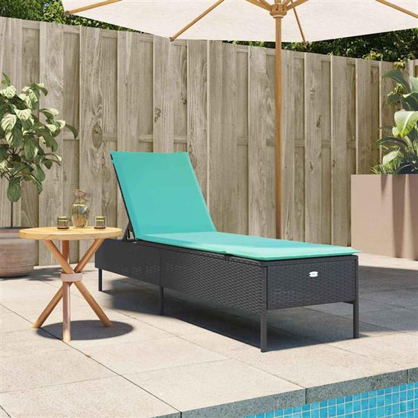 Grote foto vidaxl ligstoel met kussen zwart polyrotan tuin en terras tuinmeubelen