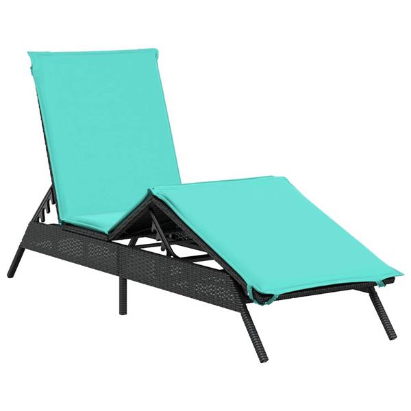 Grote foto vidaxl ligstoel met kussen zwart polyrotan tuin en terras tuinmeubelen