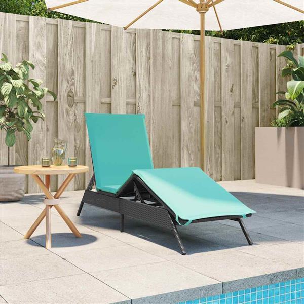 Grote foto vidaxl ligstoel met kussen zwart polyrotan tuin en terras tuinmeubelen