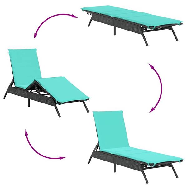 Grote foto vidaxl ligstoel met kussen zwart polyrotan tuin en terras tuinmeubelen