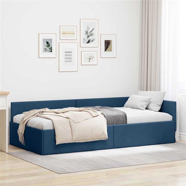 Grote foto vidaxl hoekbedframe blauw 90 x 200 cm stof en ge mproviseerd hout antiek en kunst stoelen en banken