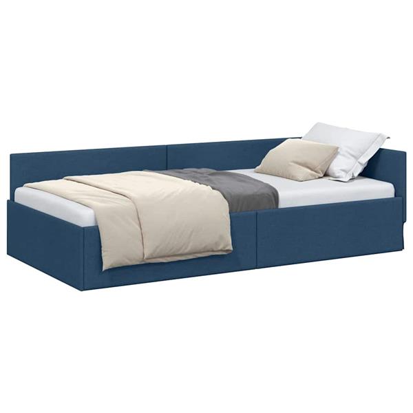 Grote foto vidaxl hoekbedframe blauw 90 x 200 cm stof en ge mproviseerd hout antiek en kunst stoelen en banken