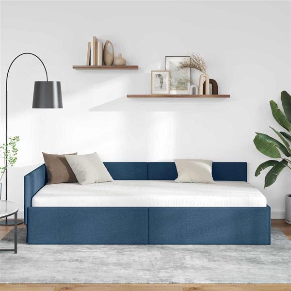Grote foto vidaxl hoekbedframe blauw 90 x 200 cm stof en ge mproviseerd hout antiek en kunst stoelen en banken