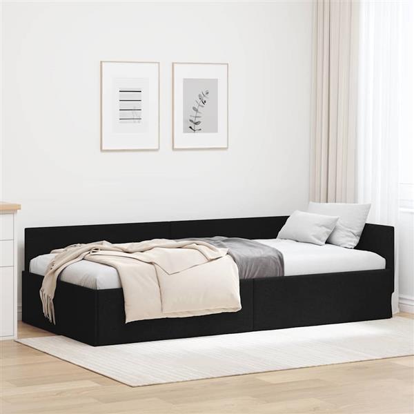 Grote foto vidaxl hoekbedframe zwart 90 x 200 cm stof en ge mproviseerd hout antiek en kunst stoelen en banken