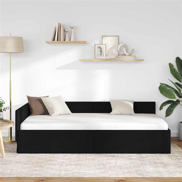 Grote foto vidaxl hoekbedframe zwart 90 x 200 cm stof en ge mproviseerd hout antiek en kunst stoelen en banken