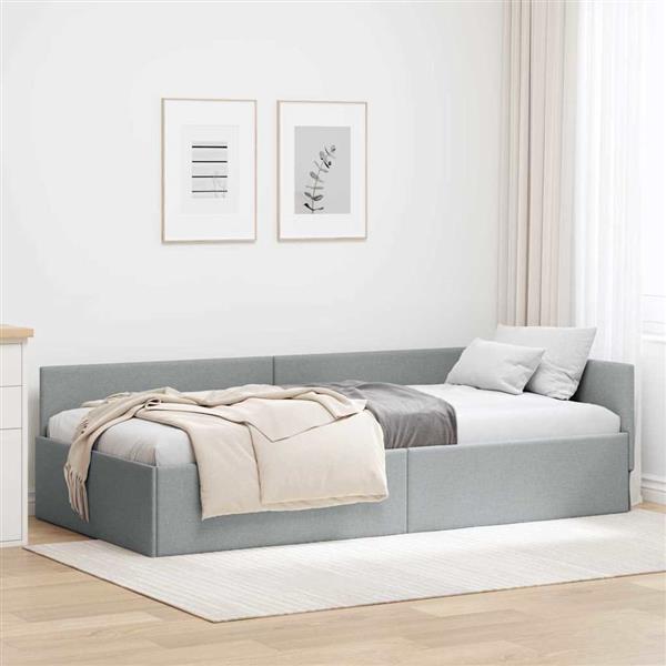 Grote foto vidaxl hoekbedframe lichtgrijs 90 x 200 cm stof en ge mproviseerd hout antiek en kunst stoelen en banken