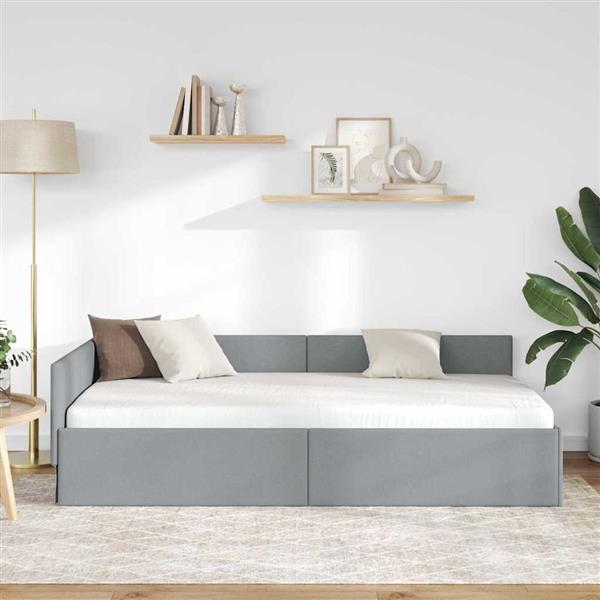 Grote foto vidaxl hoekbedframe lichtgrijs 90 x 200 cm stof en ge mproviseerd hout antiek en kunst stoelen en banken