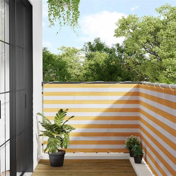 Grote foto vidaxl balkonscherm geel en wit gestreept 120x800 cm tuin en terras overige tuin en terras