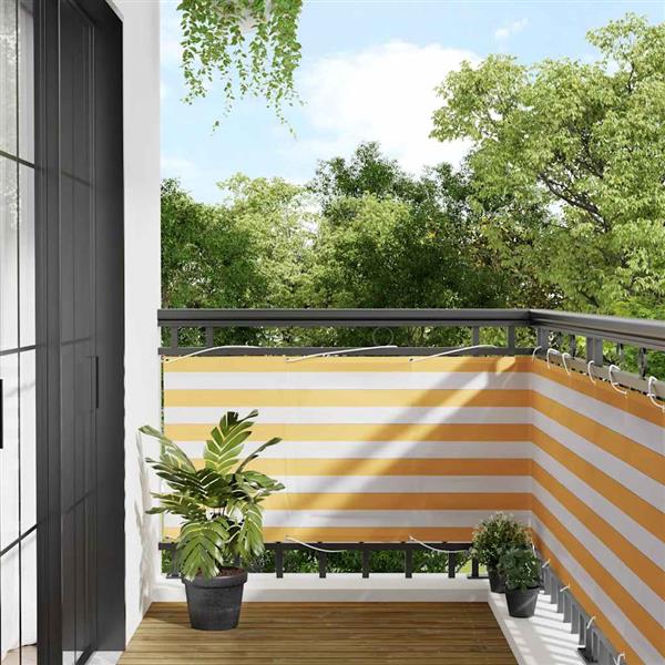 Grote foto vidaxl balkonscherm geel en wit gestreept 75x700 cm tuin en terras overige tuin en terras