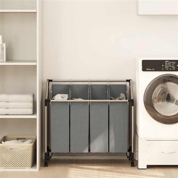 Grote foto vidaxl wasmand met wielen 4 vakken grijs huis en inrichting overige huis en inrichting