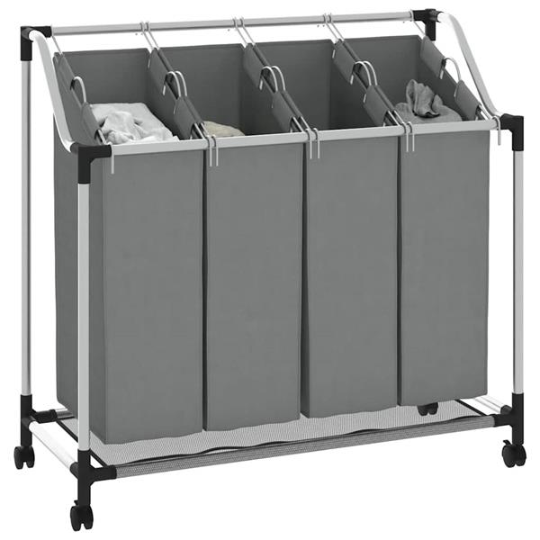 Grote foto vidaxl wasmand met wielen 4 vakken grijs huis en inrichting overige huis en inrichting