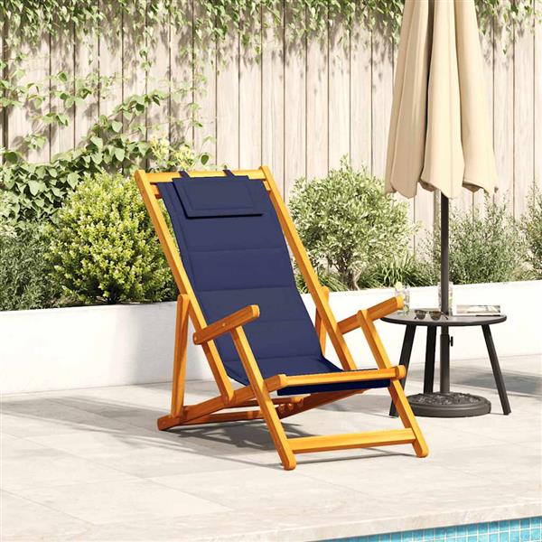 Grote foto vidaxl opvouwbare stoel met armleuningen blauw acaciahout en textiel tuin en terras tuinmeubelen