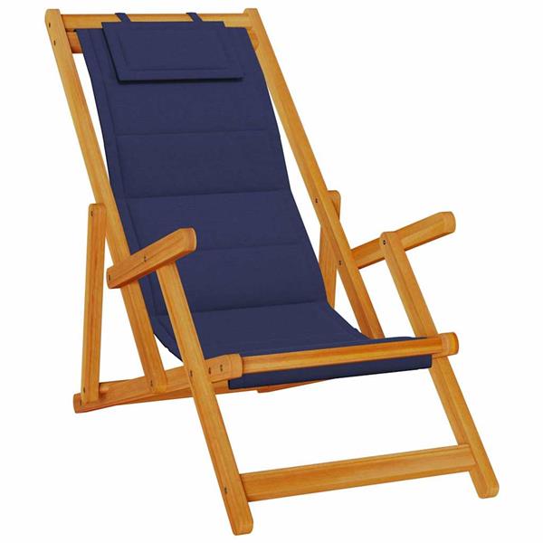 Grote foto vidaxl opvouwbare stoel met armleuningen blauw acaciahout en textiel tuin en terras tuinmeubelen