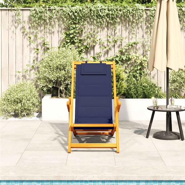 Grote foto vidaxl opvouwbare stoel met armleuningen blauw acaciahout en textiel tuin en terras tuinmeubelen