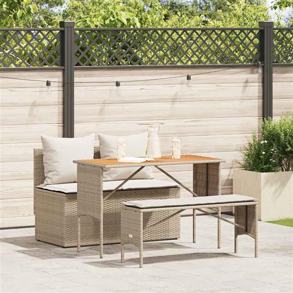 Grote foto vidaxl 3 delige tuinset met kussens beige polyrotan tuin en terras tuinmeubelen