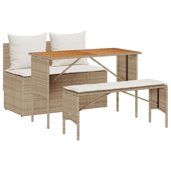 Grote foto vidaxl 3 delige tuinset met kussens beige polyrotan tuin en terras tuinmeubelen