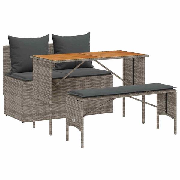 Grote foto vidaxl 3 delige tuinset met kussens grijs polyrotan tuin en terras tuinmeubelen