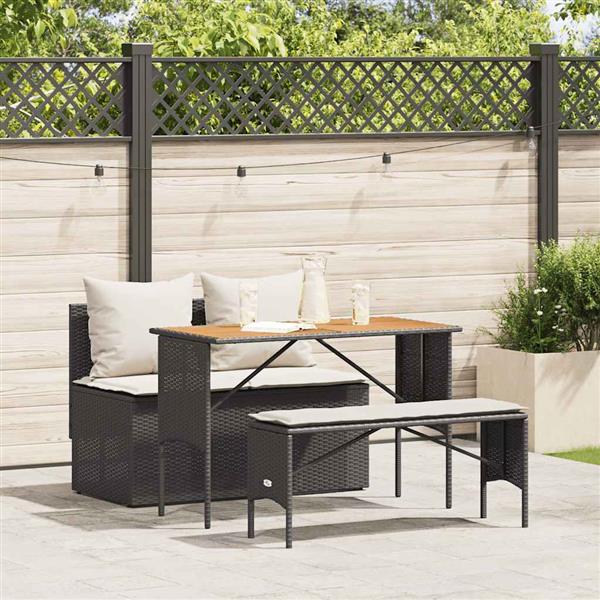 Grote foto vidaxl 3 delige tuinset met kussens van zwart polyrotan tuin en terras tuinmeubelen