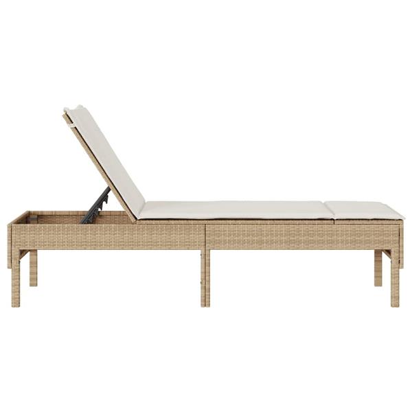 Grote foto vidaxl ligstoel met kussen beige 55x200x44cm polyrotan tuin en terras tuinmeubelen