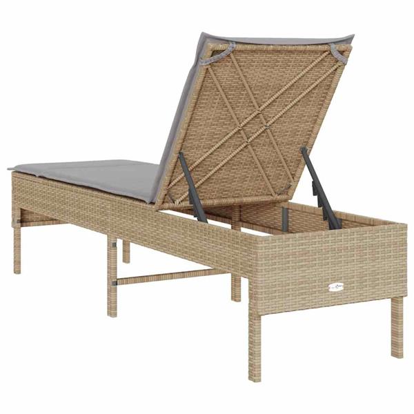Grote foto vidaxl ligstoel met kussen beige 55x200x44cm polyrotan tuin en terras tuinmeubelen