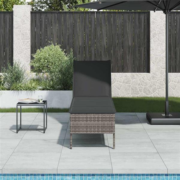 Grote foto vidaxl ligstoel met kussen grijs 55x200x44cm polyrotan tuin en terras tuinmeubelen