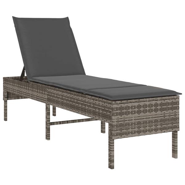 Grote foto vidaxl ligstoel met kussen grijs 55x200x44cm polyrotan tuin en terras tuinmeubelen