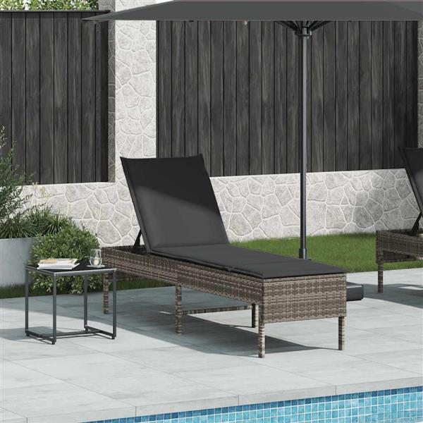 Grote foto vidaxl ligstoel met kussen grijs 55x200x44cm polyrotan tuin en terras tuinmeubelen