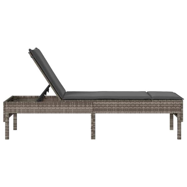 Grote foto vidaxl ligstoel met kussen grijs 55x200x44cm polyrotan tuin en terras tuinmeubelen