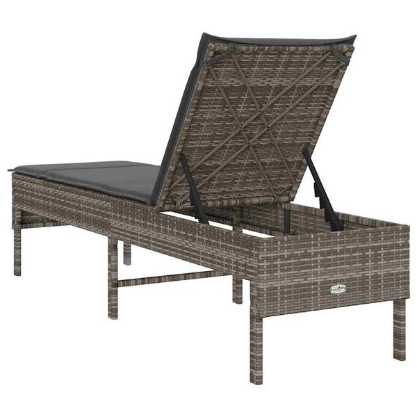 Grote foto vidaxl ligstoel met kussen grijs 55x200x44cm polyrotan tuin en terras tuinmeubelen