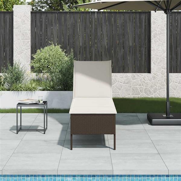 Grote foto vidaxl ligstoel met kussen bruin 55x200x44cm polyrotan tuin en terras tuinmeubelen