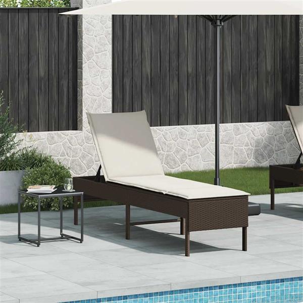Grote foto vidaxl ligstoel met kussen bruin 55x200x44cm polyrotan tuin en terras tuinmeubelen