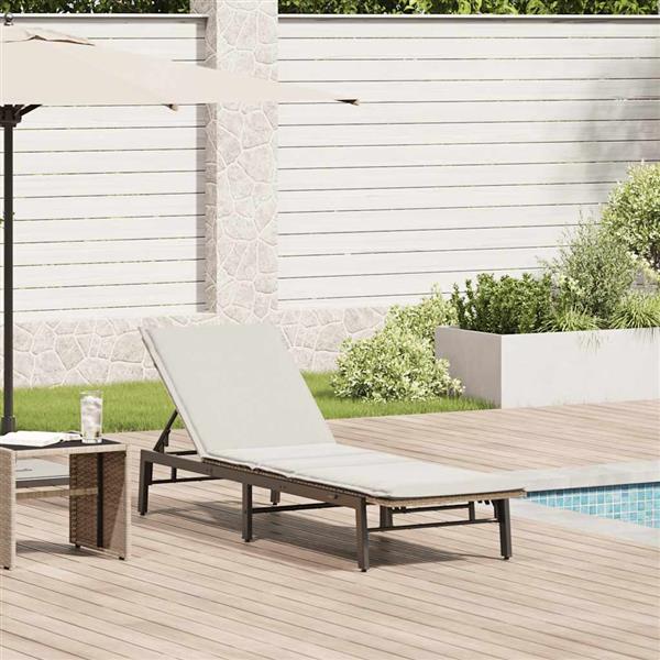Grote foto vidaxl ligstoel met kussen beige polyrotan tuin en terras tuinmeubelen