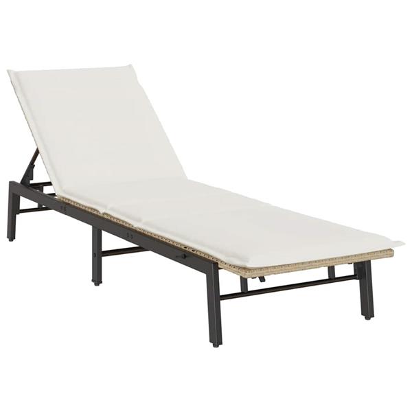 Grote foto vidaxl ligstoel met kussen beige polyrotan tuin en terras tuinmeubelen