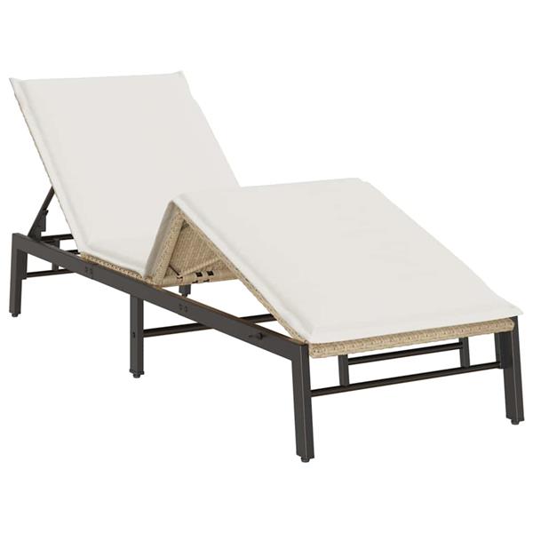 Grote foto vidaxl ligstoel met kussen beige polyrotan tuin en terras tuinmeubelen