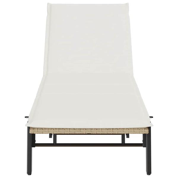 Grote foto vidaxl ligstoel met kussen beige polyrotan tuin en terras tuinmeubelen